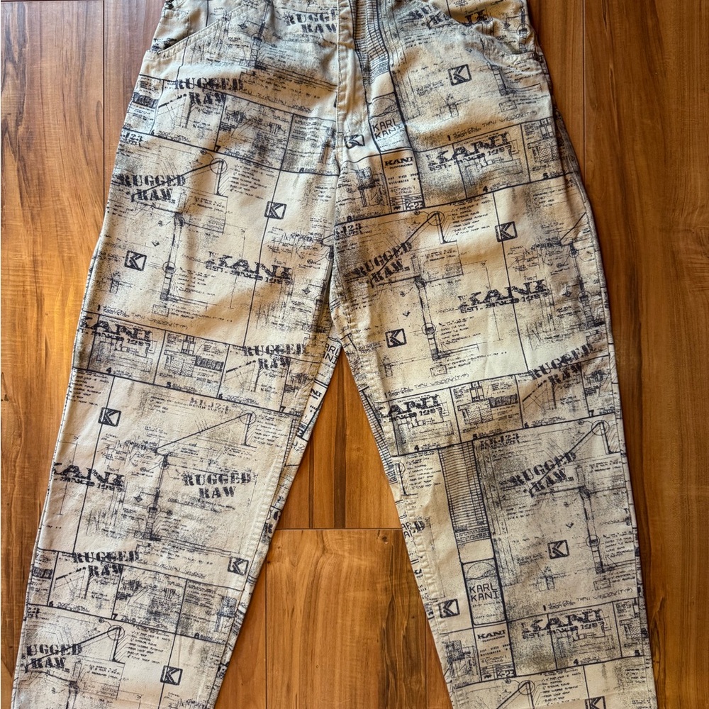 Mens Karl KANI Pants Jeans Rugged Raw‎ 30 x 32 Printed Blueprint Architectural